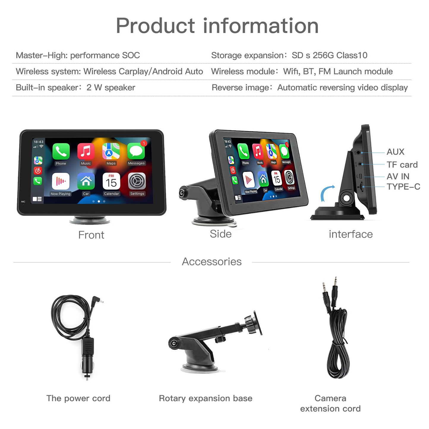 Autoradio Android 7" 4K – Écran Tactile, GPS, Bluetooth, Wi-Fi, Compatible CarPlay & Android Auto